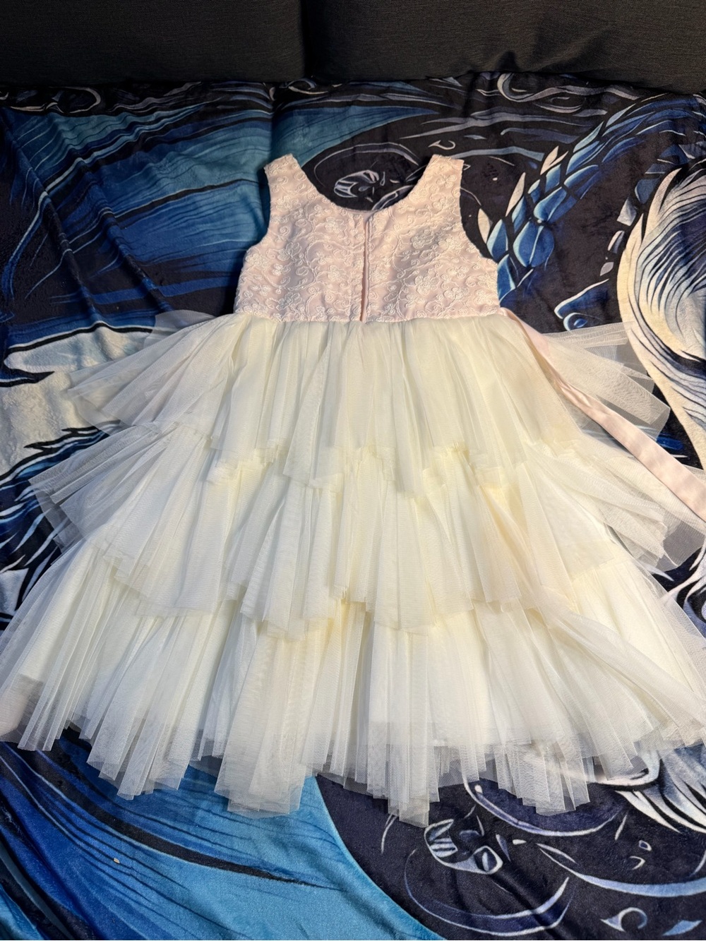 Girls' Ivory Tulle Party Dress with Pink Lace Bodice